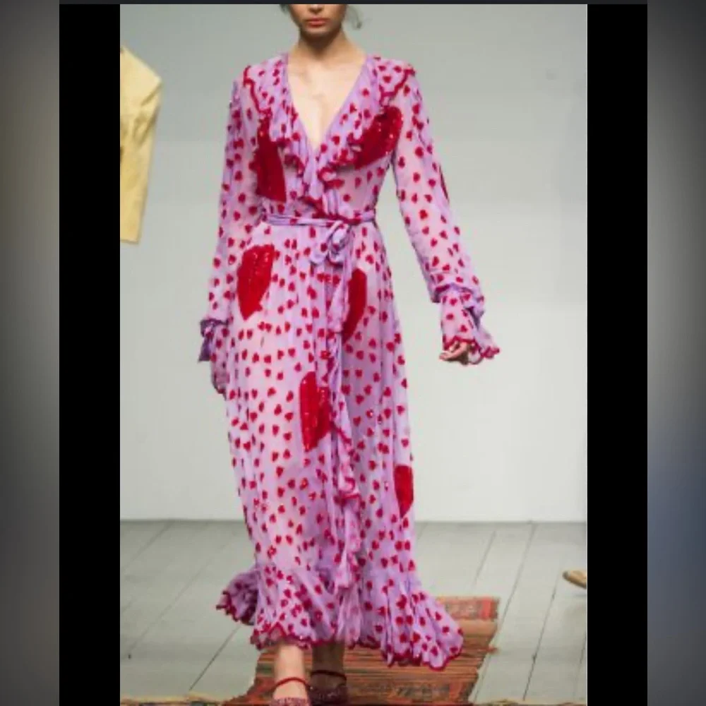 NWOT $2,250 Ashish Valentine Heart embroidered Sequin Organza Wrap Dress in Pink - Picture 2 of 14